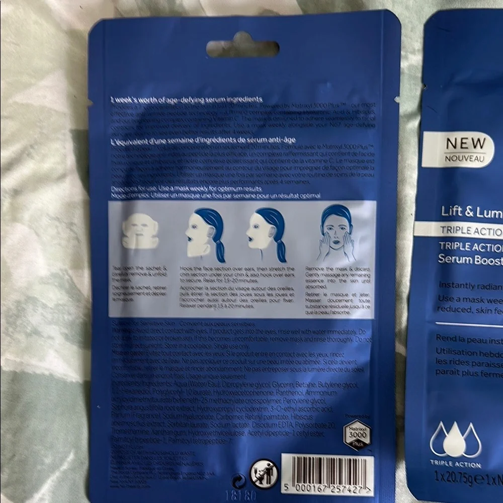 No7 Lift & Luminate Serum Boost Sheet Mask 4 pack New